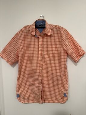 Tommy Hilfiger Orange Plaid Short-Sleeve Button-Down Shirt